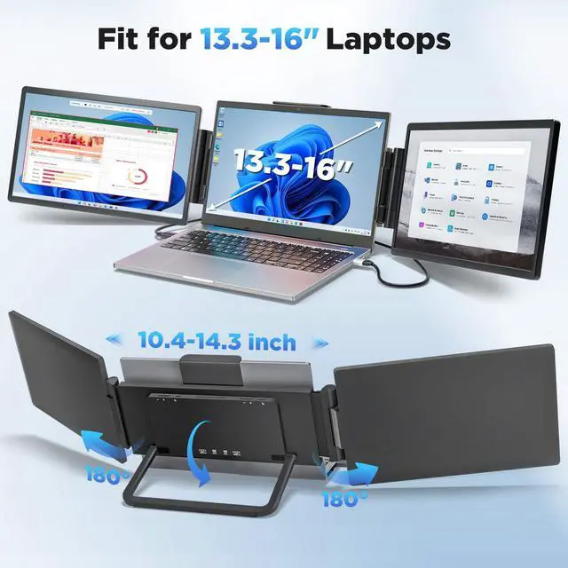 Alt view image 6 of 7 - Laptop Screen Extender, 14" 1200P FHD IPS Light & Portable Triple Monitor 16:10 for 13.3"-16" Laptops, USB-C & HDMI Plug & Play Monitor Extender with Metal Stand for Mac/Wins/Android/Chrome