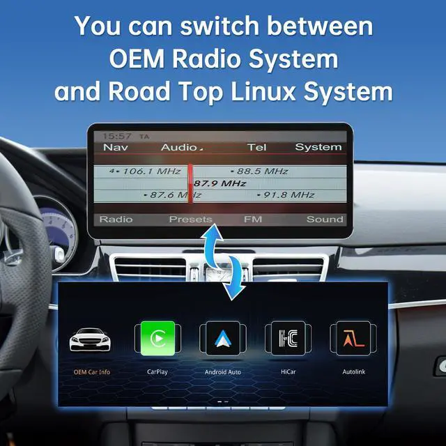 Alt view image 4 of 7 - 12.3" CarPlay Screen for Mercedes-Benz E Class W212 (2013-2015) | with NTG4.5/4.7 System, Ultra-Narrow Linux HD Screen, Support Wireless CarPlay, Android Auto, Mirrorlink