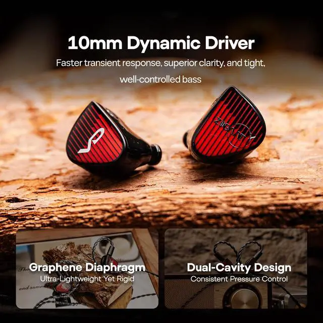 Alt view image 5 of 7 - ZiiGaat x Vivir Digital: Rumba 10mm Graphene DD Driver IEM Earphones, HiFi Wired Earbuds with Powerful Sub Bass, Detachable 2-Pin Cable for Audiophile, Gaming, Music & Stage (Without Mic)