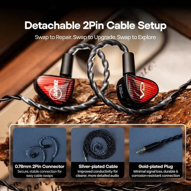 Alt view image 7 of 7 - ZiiGaat x Vivir Digital: Rumba 10mm Graphene DD Driver IEM Earphones, HiFi Wired Earbuds with Powerful Sub Bass, Detachable 2-Pin Cable for Audiophile, Gaming, Music & Stage (Without Mic)
