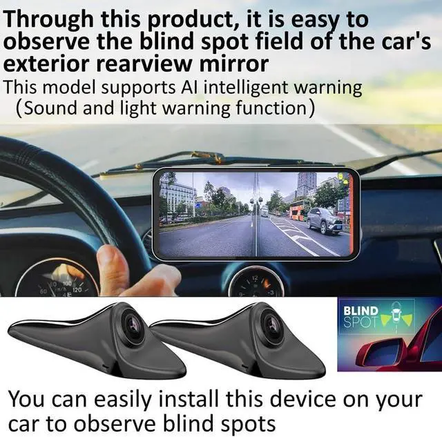 Alt view image 5 of 7 - AI Blind Spot Camera paired with car Blind spot Display System, Blind spot Driving Recorder, Blind Spot Detection Warning Assistance, Blind spot Monitoring BSM, Camera Monitoring System CMS (Black)