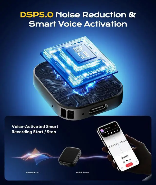 Alt view image 5 of 6 - 64GB (6800Hours) Magnetic Voice Activated Recorder with DSP AI Noise Reduction, Digital Voice Recorder with OTG File Transfer & Playback, Audio Recorder Portable for Lectures, Meetings & Interviews