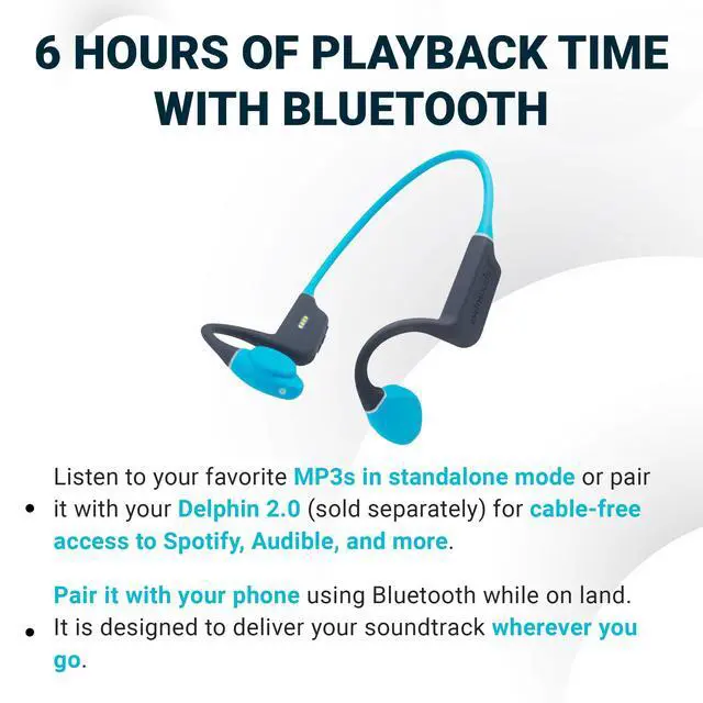 Alt view image 5 of 7 - Swimbuds Bone Conduction 2 Waterproof Swim Player, 16GB | 100% waterproof, 16GB onboard storage, Bluetooth on land, MP3 AAC FLAC, secure fit, for swimming