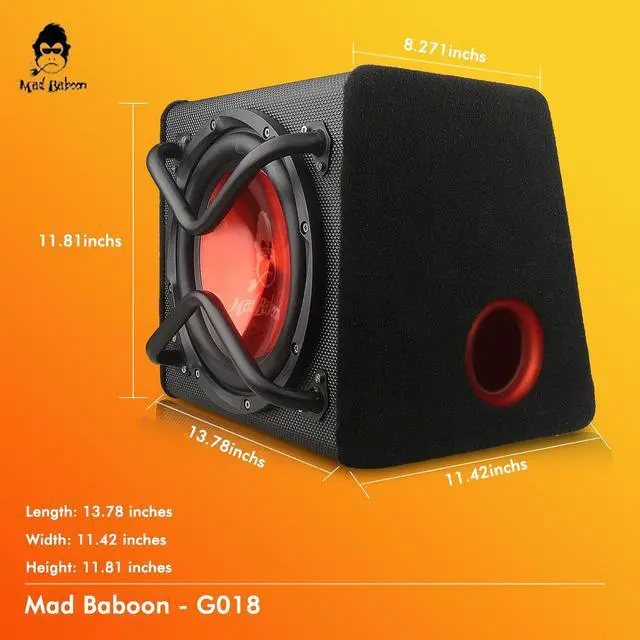 Alt view image 6 of 7 - 10"" 1000W Edition Active Car Subwoofer, Includes Loaded Enclosure with Amplifier (Subwoofer-B), Red