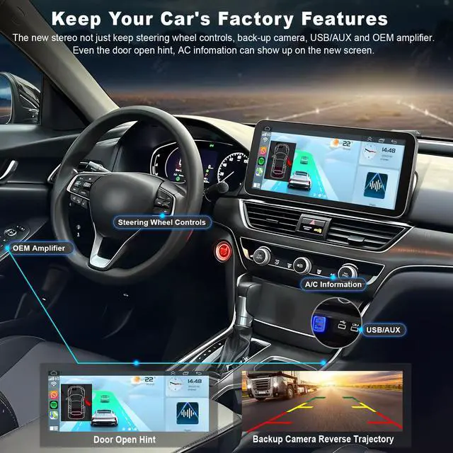 Alt view image 5 of 7 - Car Radio Stereo for Honda Accord 10th 2018 2019 2020 2021 2022 | 4GB+64GB, Android GPS Wireless CarPlay Android Auto Navi Upgrade Head Unit 12.3 Inch Screen,SWC FM Bluetooth Backup Camera