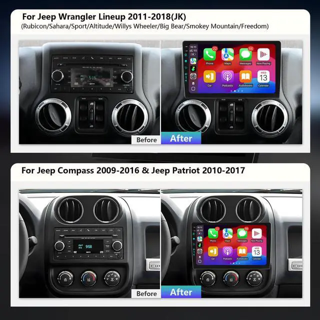 Alt view image 2 of 6 - 10.2 Inch Car Radio Stereo Upgrade Android 13 for Jeep Wrangler JK 2007-2018 with CarPlay Android Auto 1080P Backup Camera/BT5.4 ((4Ram 64Rom) 10.2)
