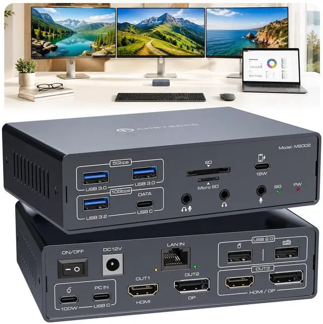 Main image of DisplayLink Docking Station 3 Monitors, 19 in 1 Laptop Docking Station | Triple 4K 60Hz HDMI/DisplayPort, 100W PD, Thunderbolt 3/4, USB 3.2 10Gbps, Audio and Ethernet Port, for MacBook Pro/Air M1-M5