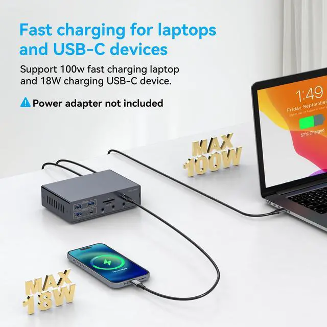 Alt view image 4 of 7 - DisplayLink Docking Station 3 Monitors, 19 in 1 Laptop Docking Station | Triple 4K 60Hz HDMI/DisplayPort, 100W PD, Thunderbolt 3/4, USB 3.2 10Gbps, Audio and Ethernet Port, for MacBook Pro/Air M1-M5