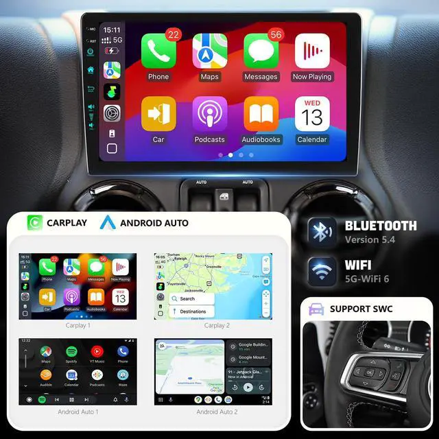 Alt view image 4 of 6 - 10.2 Inch Car Radio Stereo Upgrade Android 13 for Jeep Wrangler JK 2007-2018 with CarPlay Android Auto 1080P Backup Camera/BT5.4 ((4Ram 64Rom) 10.2)