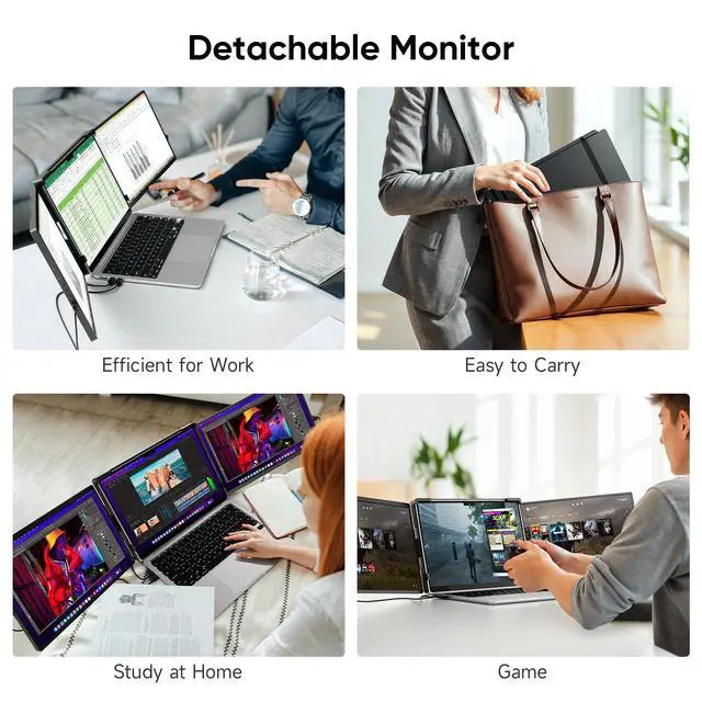 Alt view image 6 of 7 - Laptop Screen Extender, 14" Triple Portable Monitor for Laptop, FHD 1200P IPS Screen Extender Monitors for 14"-17.3" Carry a USB flash drivePlug & Play Compatible with Windows, Mac, Android