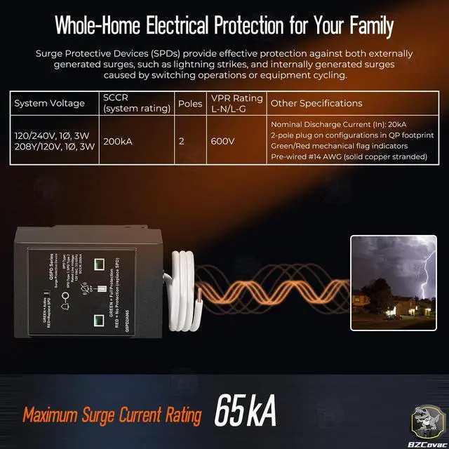 Alt view image 4 of 7 - QSPD2A065P 65kA Indoor Surge Protective Device for Siemens, Whole House Surge Protector Breaker for Electrical Panel
