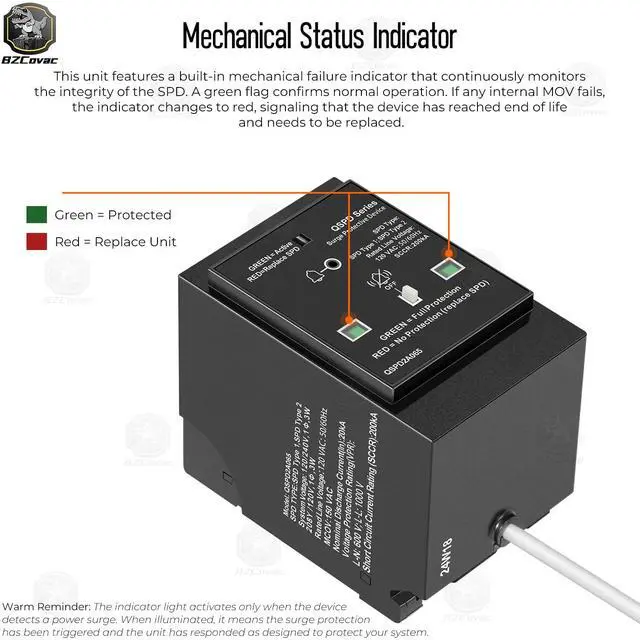 Alt view image 5 of 7 - QSPD2A065P 65kA Indoor Surge Protective Device for Siemens, Whole House Surge Protector Breaker for Electrical Panel
