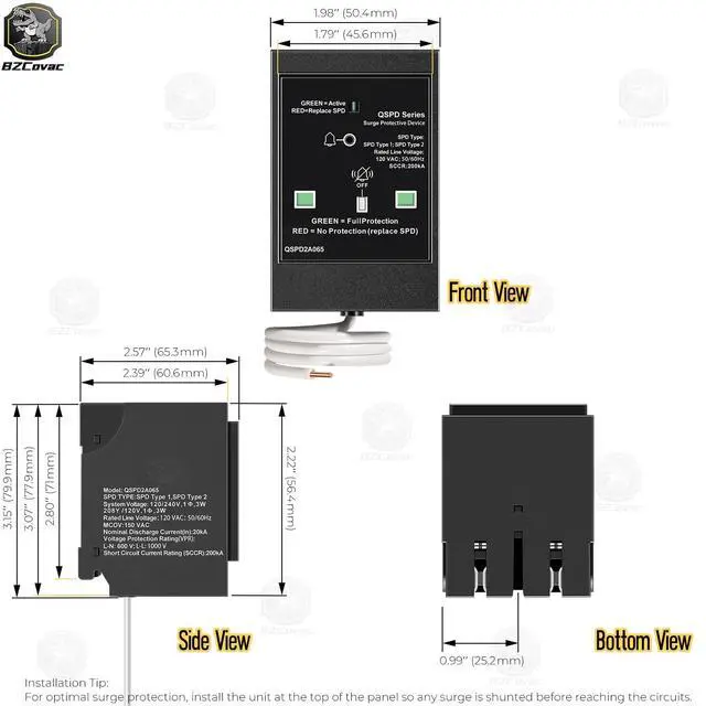 Alt view image 7 of 7 - QSPD2A065P 65kA Indoor Surge Protective Device for Siemens, Whole House Surge Protector Breaker for Electrical Panel