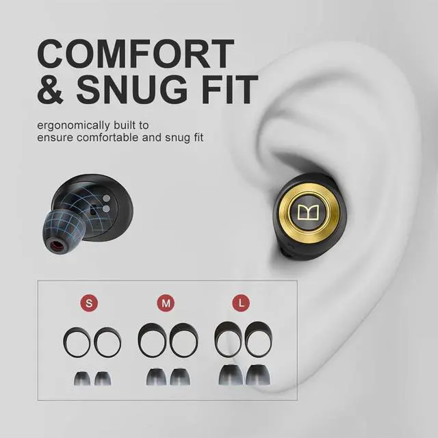 Alt view image 7 of 7 - Achieve 100 AirLinks Wireless Earbuds, True Wireless Earbuds Bluetooth Headphones, Earphones in-Ear Built-in Mic Headset, Water Resistant Design for Sports, Black Gold