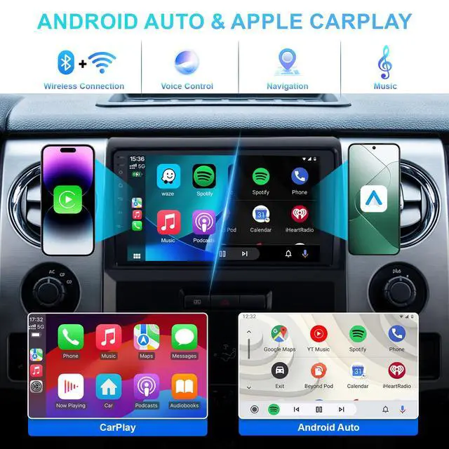 Alt view image 4 of 7 - 8 Core 4+64GB Car Radio Stereo Upgrade for Ford F150 2009 2010 2011 2012, Plug and Play 9'' Android 13 Head Unit with Wireless Carplay/Android Auto/1080P Backup Camera/AM FM Radio