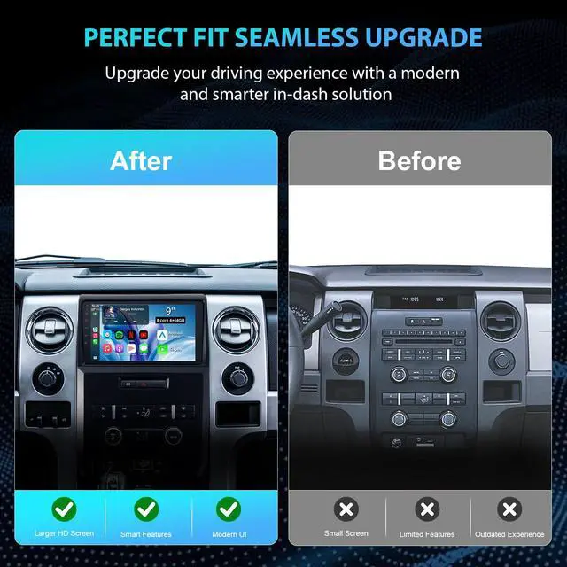 Alt view image 2 of 7 - 8 Core 4+64GB Car Radio Stereo Upgrade for Ford F150 2009 2010 2011 2012, Plug and Play 9'' Android 13 Head Unit with Wireless Carplay/Android Auto/1080P Backup Camera/AM FM Radio