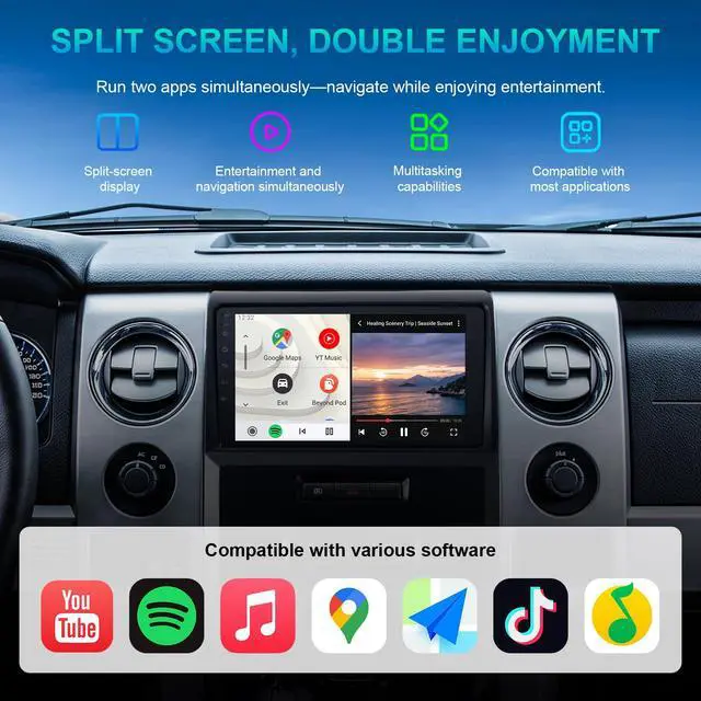Alt view image 6 of 7 - 8 Core 4+64GB Car Radio Stereo Upgrade for Ford F150 2009 2010 2011 2012, Plug and Play 9'' Android 13 Head Unit with Wireless Carplay/Android Auto/1080P Backup Camera/AM FM Radio
