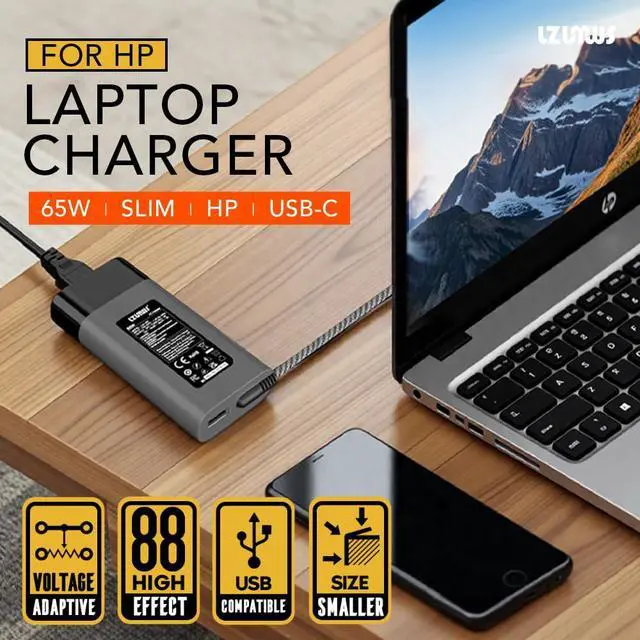 Alt view image 5 of 6 - 65W USB C Charger for HP Laptop, Dual Port Type C Power Cord, 20V 3.25A | Replacement for HP EliteBook Envy x360 Pavilion Chromebook Spectre ProBook Series, Portable Travel Power AC Adapter
