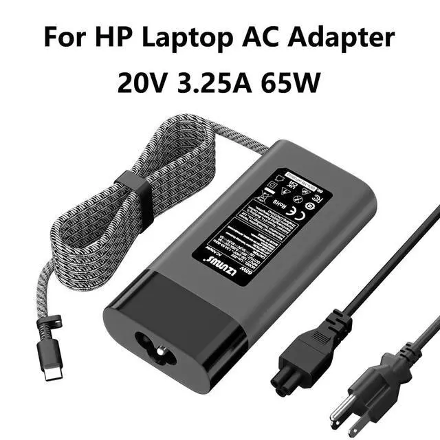 Alt view image 2 of 6 - 65W USB C Charger for HP Laptop, Dual Port Type C Power Cord, 20V 3.25A | Replacement for HP EliteBook Envy x360 Pavilion Chromebook Spectre ProBook Series, Portable Travel Power AC Adapter