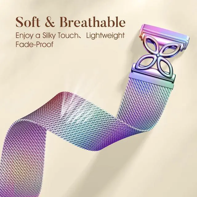 Alt view image 3 of 7 - Compatible with Fitbit Versa 4 Bands for Woman Men/Fitbit Sense 2 Bands for Women, Magnetic Stainless Steel Soft Mesh Loop Strap Replacement for Fitbit Versa 4/Versa 3/Sense Smartwatch, Colorful