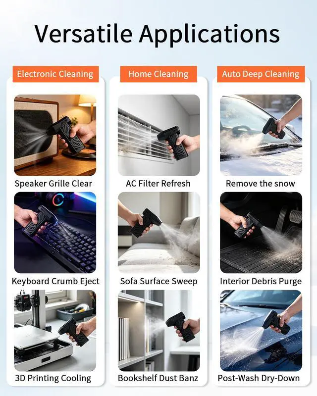 Alt view image 5 of 7 - Compressed Air Duster, 110000RPM Super Power Cordless Air Duster | Rechargeable Brushless Blower, Dust Air Blower for Electronics, 4 Gear Adjustable, Home & Outdoor Cleaning, Black