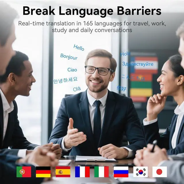 Alt view image 2 of 7 - AI Translation Smart Glasses 100+ Languages Real-Time Interpreter, Bluetooth 5.4 for Music & Calls, UV and Blue Light Blocking, Lightweight and Waterproof for Travel and Business Meetings