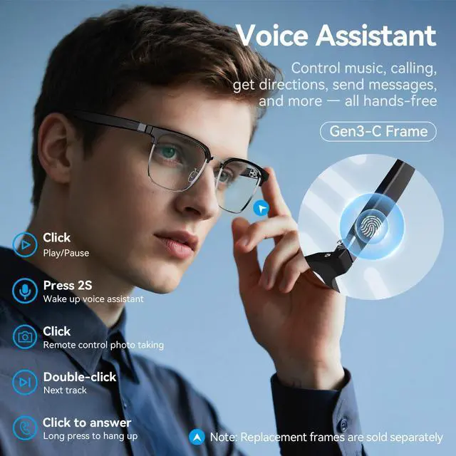 Alt view image 3 of 7 - AI Translation Smart Glasses 100+ Languages Real-Time Interpreter, Bluetooth 5.4 for Music & Calls, UV and Blue Light Blocking, Lightweight and Waterproof for Travel and Business Meetings