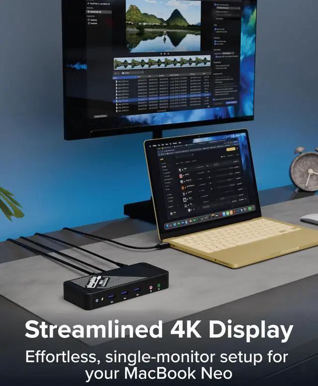 Alt view image 3 of 7 - USB-C Dock with 4K HDMI and 60W Charging, Compatible with MacBook Neo, Thunderbolt 3/4, USB4, and USB-C macOS, Windows, and Chromebook, 1Gbps Ethernet, 3X USB 3.0, 2X USB 2.0, Driverless