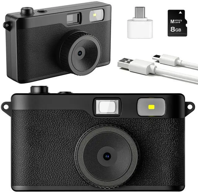 Main image of Screen Free Digital Camera, Reusable 12MP Vintage Digital Camera | Unlimited DIY Filters, OTG Support and Flash Light for Summer Camp with 8GB Micro SD Card, OTG Adapter & Type-C CableBlack