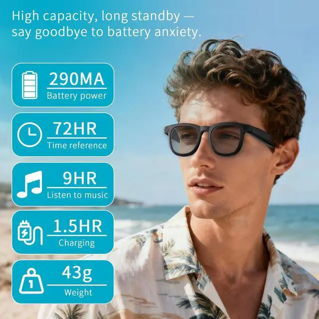 Alt view image 3 of 6 - Smart Glasses with Camera & AI, 8MP Photo/Video Recording Glasses with Image Stabilization, Live Translation & Voice Control, Bluetooth Music, for Outdoor Cycling Travel Recording