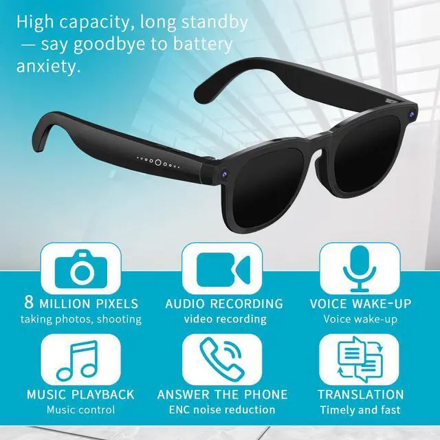 Alt view image 4 of 6 - Smart Glasses with Camera & AI, 8MP Photo/Video Recording Glasses with Image Stabilization, Live Translation & Voice Control, Bluetooth Music, for Outdoor Cycling Travel Recording