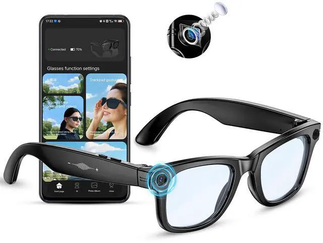 Main image of AI Smart Glasses 4K HD Camera, BT Call, 800W Anti-Shake Camera Glasses with Video Recording Dual Mic, Simultaneous Interpretation/GPT Identify Objects, 270mAh Blue Light GlassesBlue Light