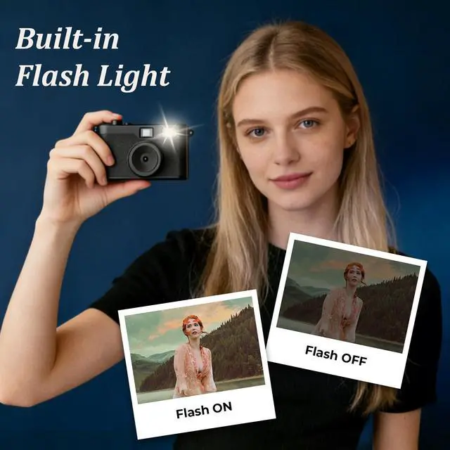 Alt view image 6 of 7 - Screen Free Digital Camera, Reusable 12MP Vintage Digital Camera | Unlimited DIY Filters, OTG Support and Flash Light for Summer Camp with 8GB Micro SD Card, OTG Adapter & Type-C CableBlack