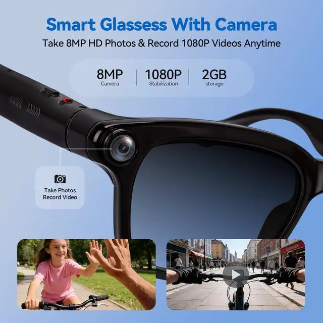 Alt view image 2 of 7 - AI Smart Glasses with 8MP Camera, 4K Video Recording and Photo, Bluetooth 5.4 Audio Calls & Music, AI Voice Assistan, AI Recording, Real Time Translation - for Life, Work and Vlog