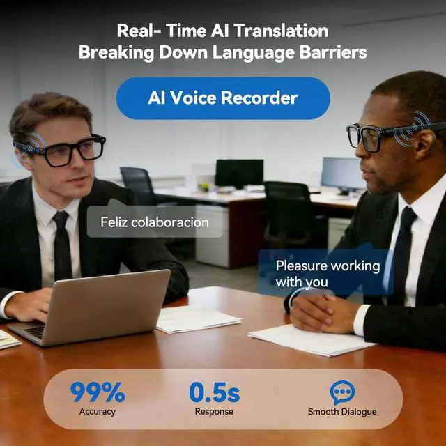 Alt view image 3 of 7 - AI Smart Glasses with 8MP Camera, 4K Video Recording and Photo, Bluetooth 5.4 Audio Calls & Music, AI Voice Assistan, AI Recording, Real Time Translation - for Life, Work and Vlog