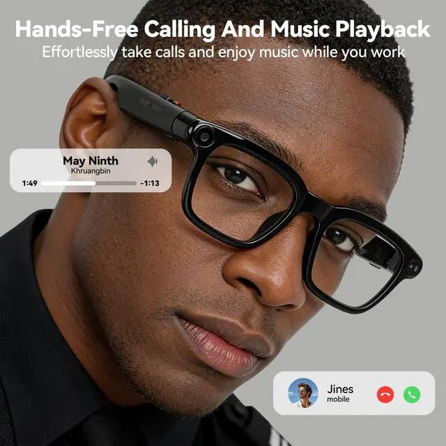 Alt view image 5 of 7 - AI Smart Glasses with 8MP Camera, 4K Video Recording and Photo, Bluetooth 5.4 Audio Calls & Music, AI Voice Assistan, AI Recording, Real Time Translation - for Life, Work and Vlog