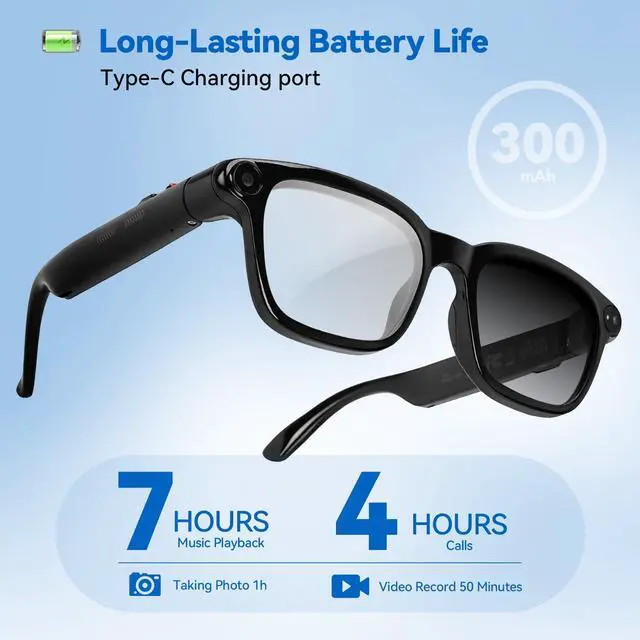 Alt view image 7 of 7 - AI Smart Glasses with 8MP Camera, 4K Video Recording and Photo, Bluetooth 5.4 Audio Calls & Music, AI Voice Assistan, AI Recording, Real Time Translation - for Life, Work and Vlog