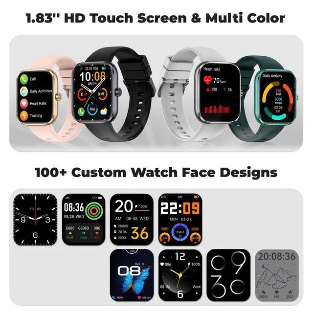 Alt view image 7 of 7 - Smart Watch for Men Women, Bluetooth Call&Message Notifications, 1.83" HD | Fitness Watch for iPhone & Android, 110+ Sport Modes, Heart Rate&Sleep Monitor, IP68 Waterproof Fitness Tracker, Pedometer