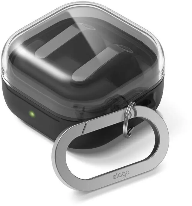 Main image of Duo Case for Galaxy Buds 4 Pro & Galaxy Buds 4 | Duo with Carabiner, Premium Silicone + TPU Cover, Wireless Charging, for Men, for Women (Clear - Black)