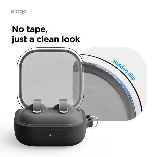 Alt view image 5 of 7 - Duo Case for Galaxy Buds 4 Pro & Galaxy Buds 4 | Duo with Carabiner, Premium Silicone + TPU Cover, Wireless Charging, for Men, for Women (Clear - Black)