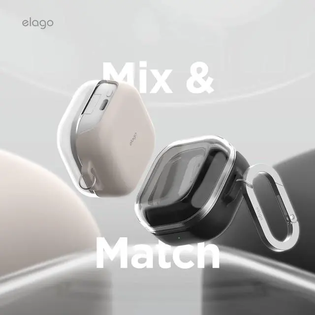 Alt view image 3 of 7 - Duo Case for Galaxy Buds 4 Pro & Galaxy Buds 4 | Duo with Carabiner, Premium Silicone + TPU Cover, Wireless Charging, for Men, for Women (Clear - Black)
