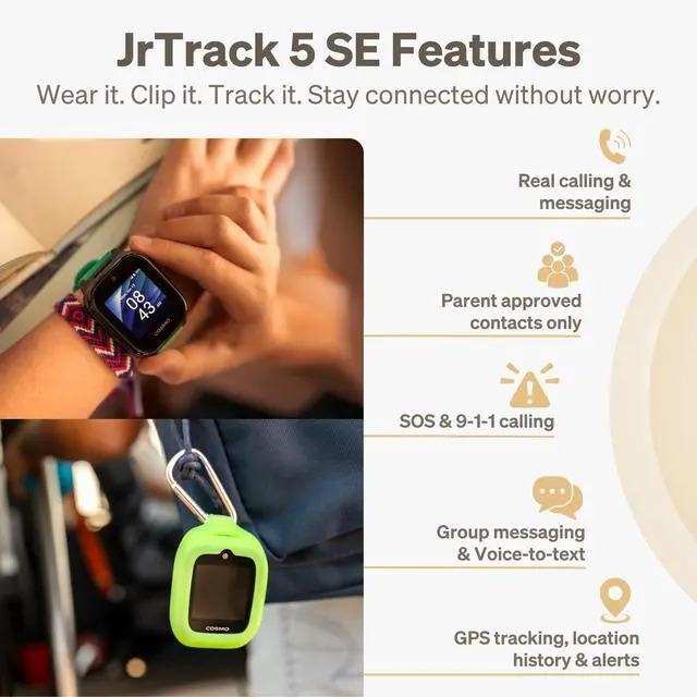 Alt view image 2 of 7 - 5 SE Kids Smart Watch by Cosmo | All-New Phone Watch & GPS Tracker | Call & Text, Kid-Safe, Precision Real-Time GPS Tracking, School Focus, Parental Controls, SOS & Safety Alerts, Spotify Music
