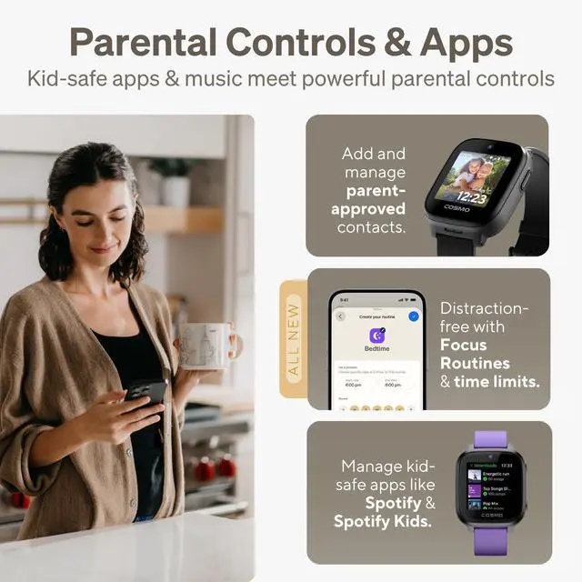 Alt view image 7 of 7 - 5 SE Kids Smart Watch by Cosmo | All-New Phone Watch & GPS Tracker | Call & Text, Kid-Safe, Precision Real-Time GPS Tracking, School Focus, Parental Controls, SOS & Safety Alerts, Spotify Music