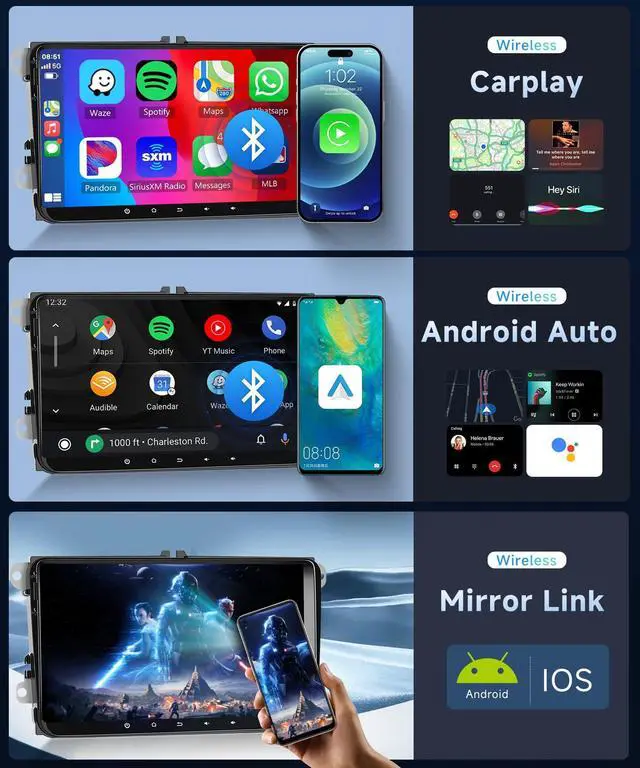 Alt view image 3 of 7 - 4+64G Android Car Radio Stereo with Wireless Carplay for VW Passat Tiguan Golf MK5 MK6 Jetta Skoda Seat Polo 9 Inch Capacitive Touch Screen Android Auto GPS Navigation Bluetooth FM GPS Radio