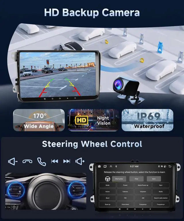 Alt view image 5 of 7 - 4+64G Android Car Radio Stereo with Wireless Carplay for VW Passat Tiguan Golf MK5 MK6 Jetta Skoda Seat Polo 9 Inch Capacitive Touch Screen Android Auto GPS Navigation Bluetooth FM GPS Radio