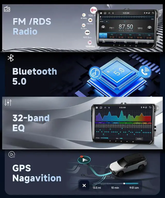 Alt view image 6 of 7 - 4+64G Android Car Radio Stereo with Wireless Carplay for VW Passat Tiguan Golf MK5 MK6 Jetta Skoda Seat Polo 9 Inch Capacitive Touch Screen Android Auto GPS Navigation Bluetooth FM GPS Radio
