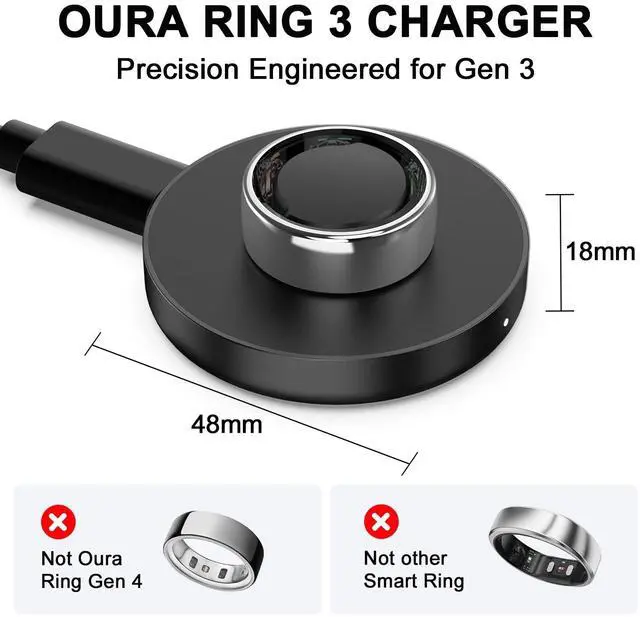 Alt view image 3 of 7 - Compatible with Oura Ring Gen 3 (Size 9) Charger Fast Charging Dock with Infrared Sensing, Auto Stop Protection, Indicator, Non-Slip Base, Charger for Smart Ring Includes 59 Inch USB-C Cable