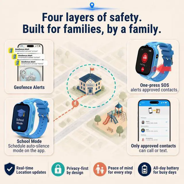 Alt view image 7 of 7 - Smart Watch for Kids With GPS Tracker, Video & Audio Call, SOS Alerts, HD Camera, School Mode, Parental Control, Kids Smart Watch With Preinstalled SIM Card, Safe Phone Watch for Boys & Girls (Blue)