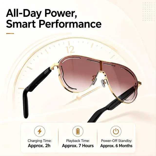 Alt view image 2 of 7 - Smart Glasses for Women Men, Open Ear Audio, 7H Playtime, Mic & Speakers | Bluetooth Sunglasses, Touch Control for Sports Driving, Bilateral Power-On, Large Frame, Eye Care for Outdoor