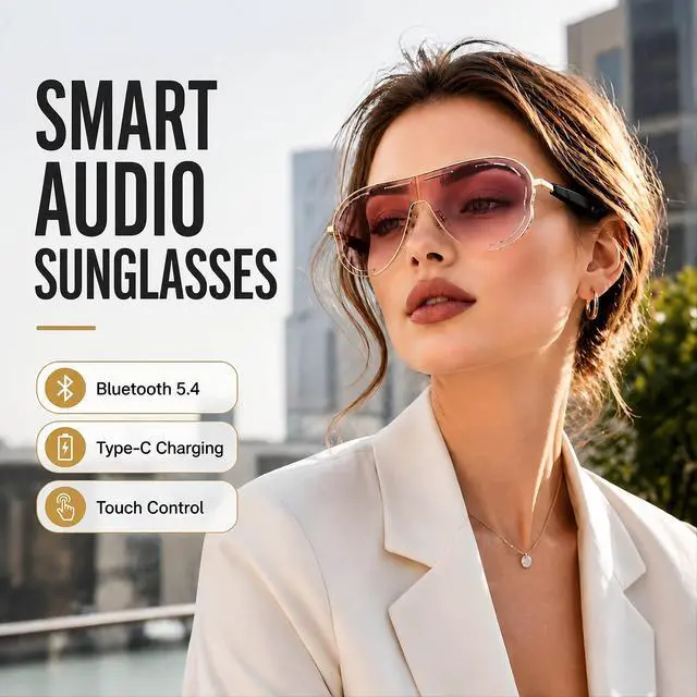 Alt view image 4 of 7 - Smart Glasses for Women Men, Open Ear Audio, 7H Playtime, Mic & Speakers | Bluetooth Sunglasses, Touch Control for Sports Driving, Bilateral Power-On, Large Frame, Eye Care for Outdoor